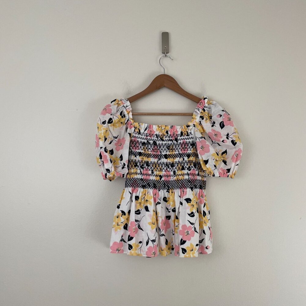 Kate Spade Lily Blooms Floral Puff Sleeve Smocked Top Size Small - Picture 2 of 5